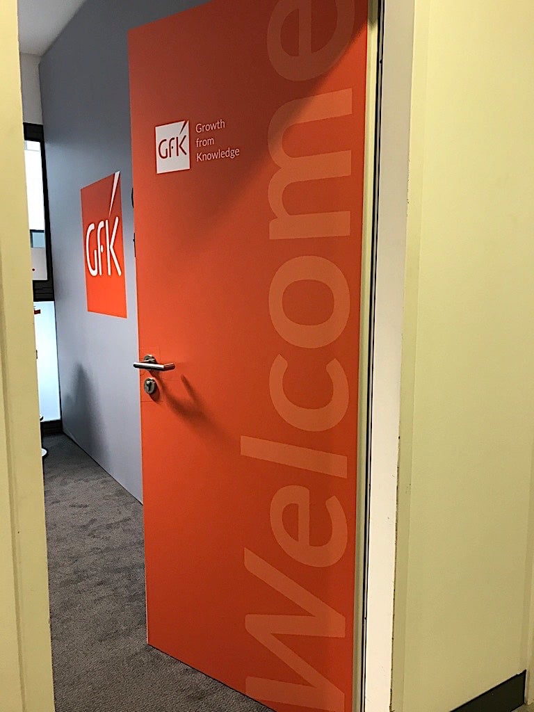 GfK meeting room in the GPC area welcoming clients and visitors