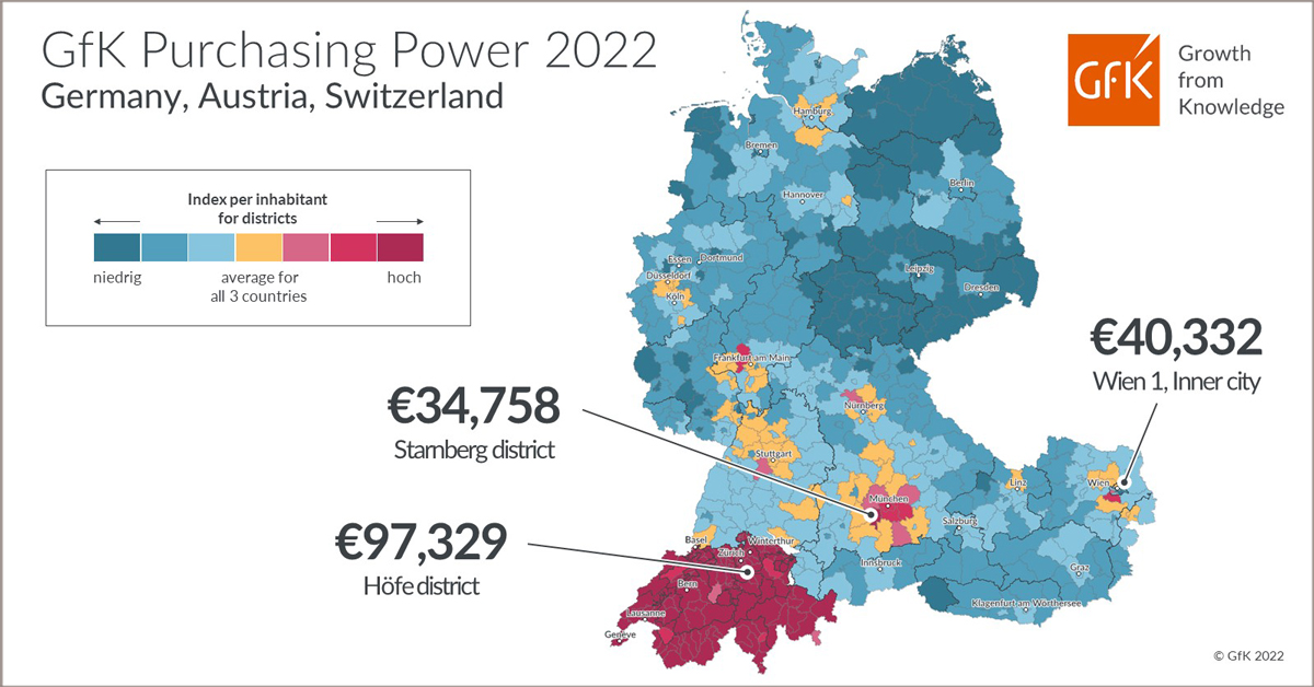 Map of the Month: GfK Purchasing Power Germany, Austria, Switzerland 2022