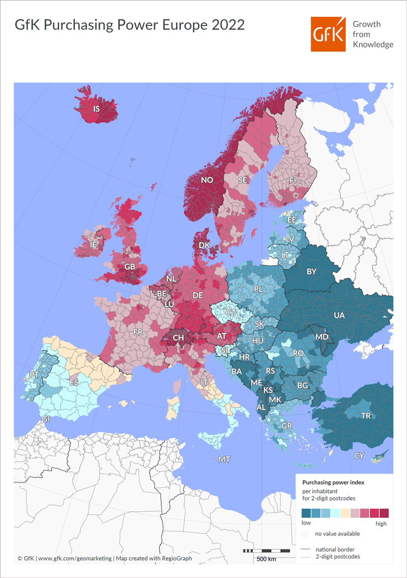 Map of the Month: GfK Purchasing Power, Europe 2022